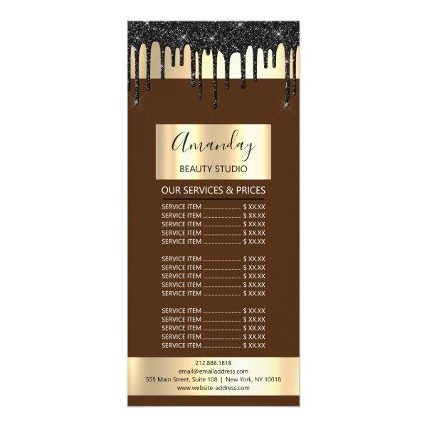 Price List Hair Makeup Lash Nail Gold Drip Brown Rack Card