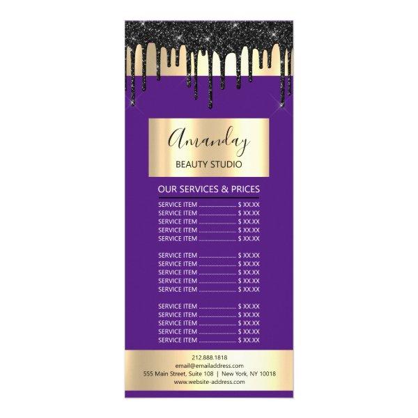 Price List Hair Makeup Lash Nail Gold Drip Purple Rack Card