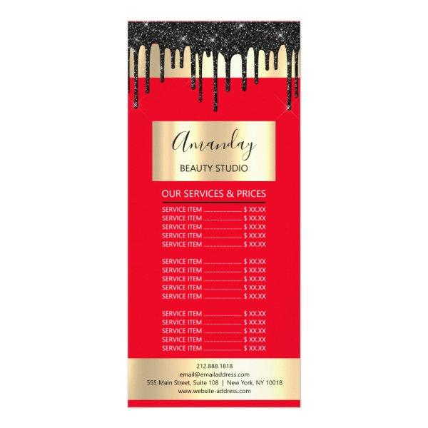 Price List Hair Makeup Lash Nail Gold Drip Red Rack Card