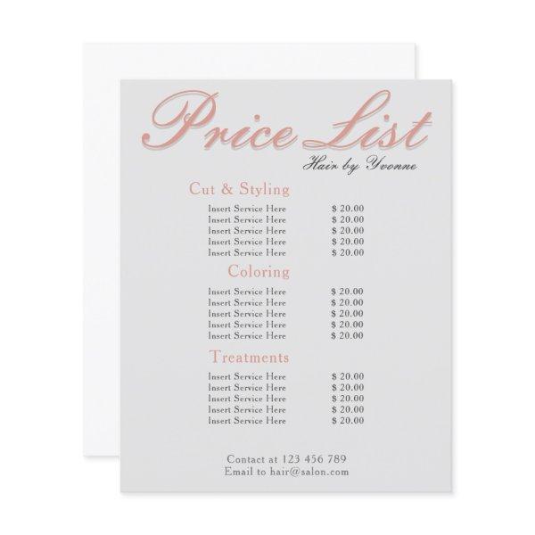 Price List salon, spa, beauty business editable