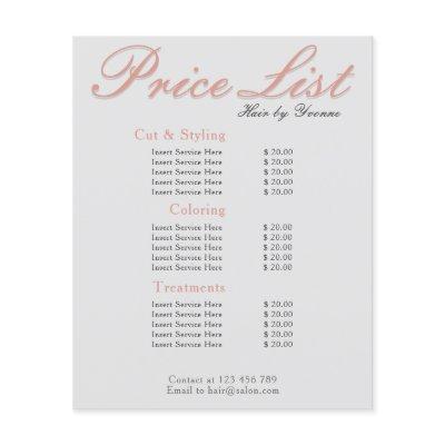 Price List salon, spa, beauty business editable