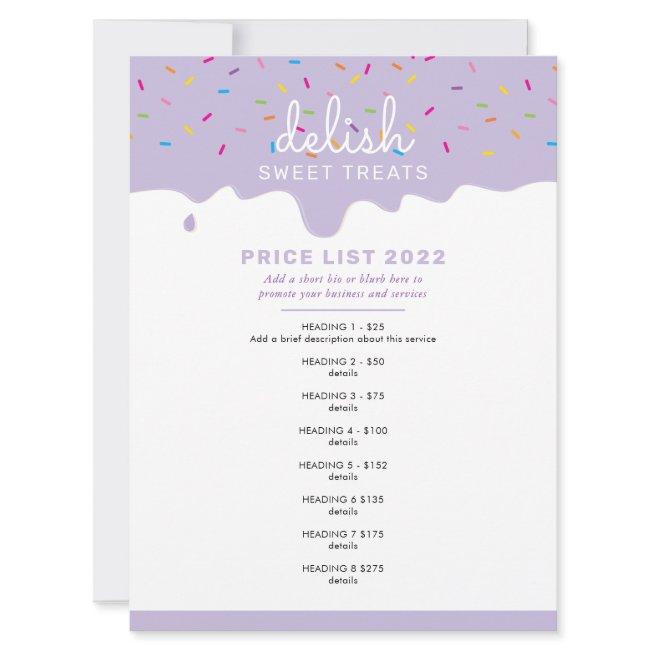 PRICE SERVICE LIST frosting drip sprinkles purple Invitation