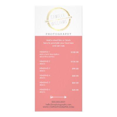 PRICE SERVICES modern arrow logo rustic gold coral Rack Card