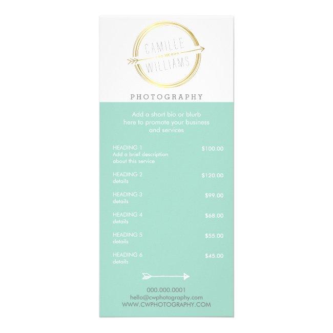 PRICE SERVICES modern arrow logo rustic gold mint Rack Card