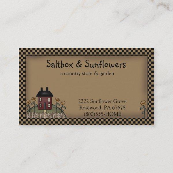 Prim Country Saltbox & Sunflowers