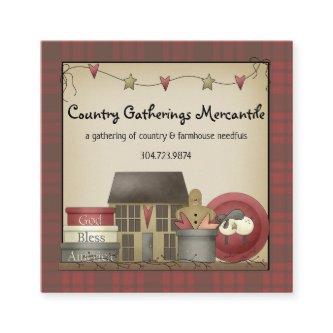 Primitive Country Plaid and Saltbox House  Square