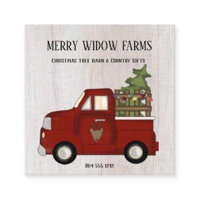 Primitive Country Rustic Red Farm Christmas Truck  Square