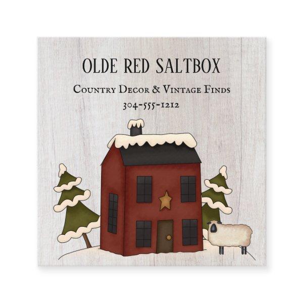 Primitive Country Rustic Red Winter Saltbox Sheep Square