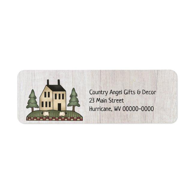 Primitive Country Saltbox House Return Address Label