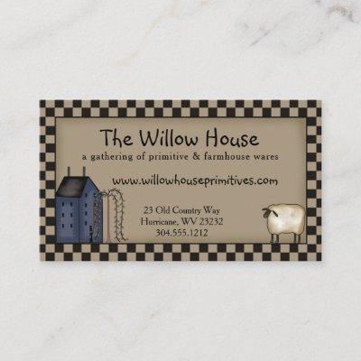 Primitive Saltbox House and Willow Tree Editable