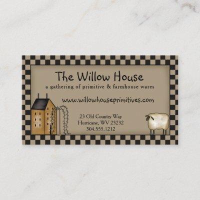 Primitive Saltbox House and Willow Tree Editable