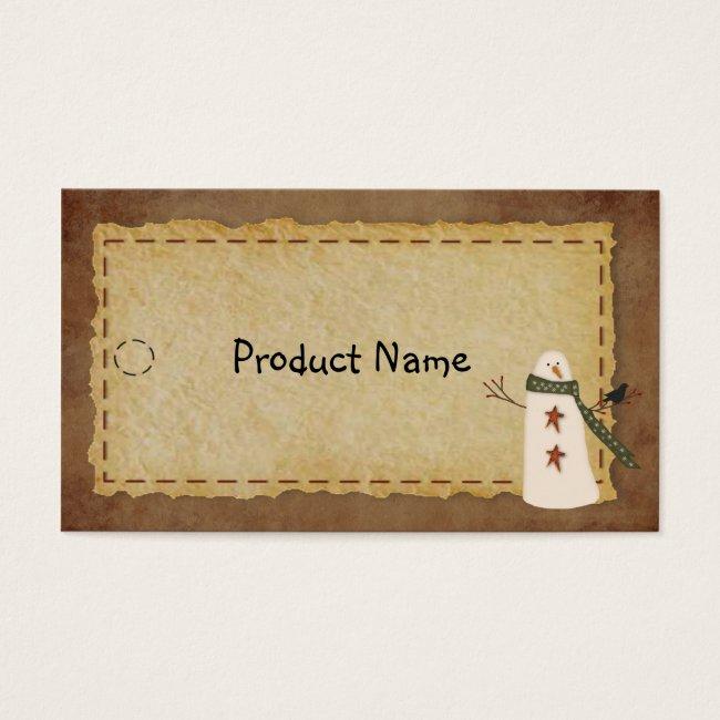 Primitive Snowman Hang Tag