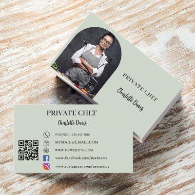 Private chef sage green photo arch QR code