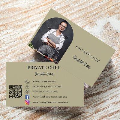 Private chef sage green photo arch QR code