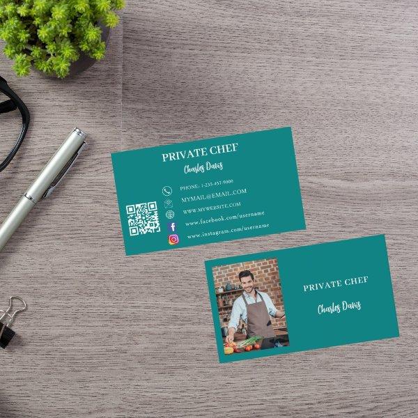 Private chef teal green photo catering QR code