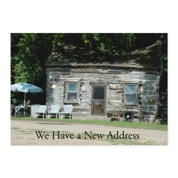 Private Funny Change of Address Card: Log Cabin Announcement