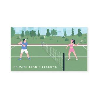 Private Tennis Lessons Modern Court Illustration