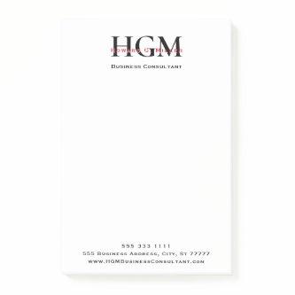 Professional 3 Letter Monogram Black Red White Post-it Notes