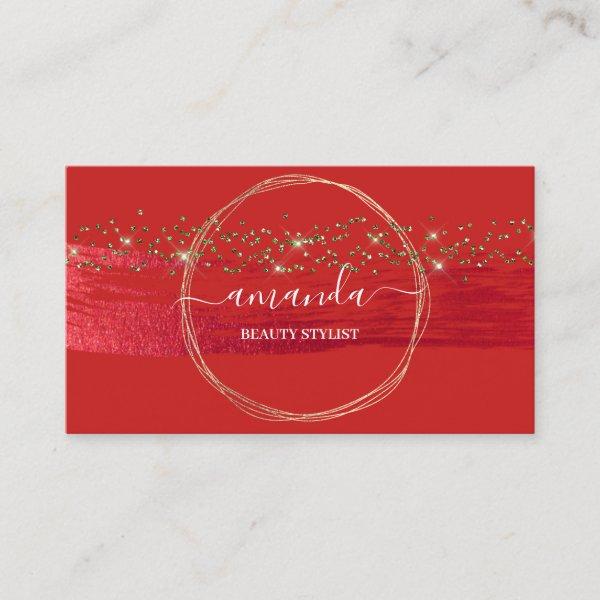 Professional Beauty Makeup Logo Gold Red Confetti