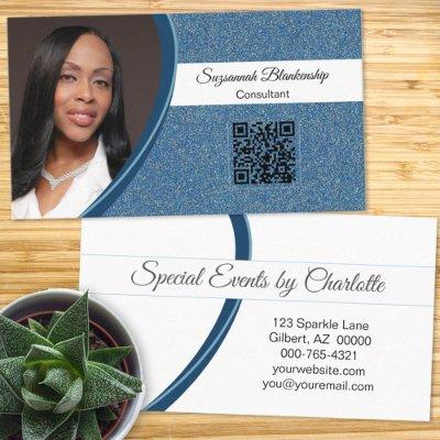 Professional Blue Glitter Custom Photo QR Code
