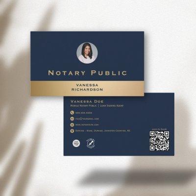 Professional Blue & Gold Photo Notary Business QR
