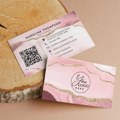 Professional Blush Pink Agate Company Logo QR Code