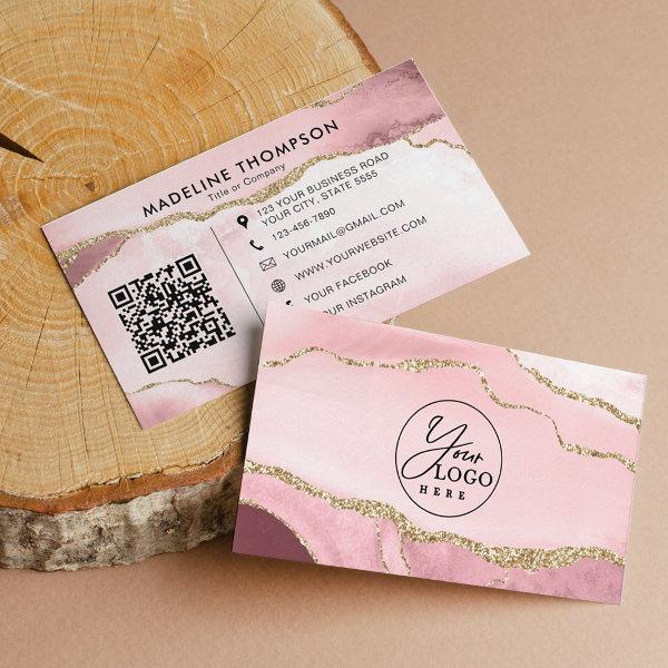 Professional Blush Pink Agate Company Logo QR Code