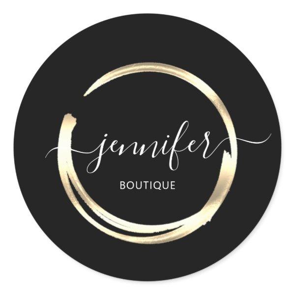 Professional Boutique Shop Black Gold Circle  Classic Round Sticker