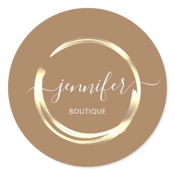 Professional Boutique Shop Brown Gold  Classic Round Sticker