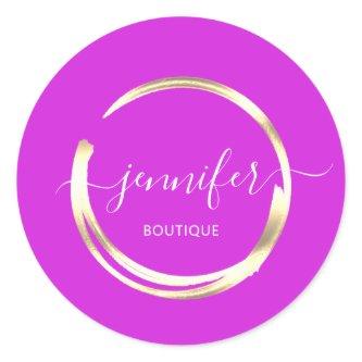 Professional Boutique Shop Fuchsia Gold Circle  Classic Round Sticker