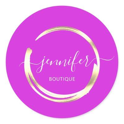 Professional Boutique Shop Fuchsia Gold Circle  Classic Round Sticker
