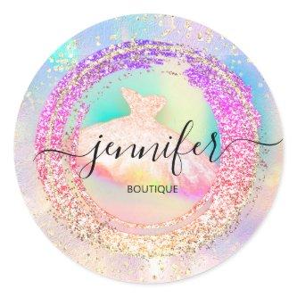 Professional Boutique Shop Glitter Dres Holograph  Classic Round Sticker