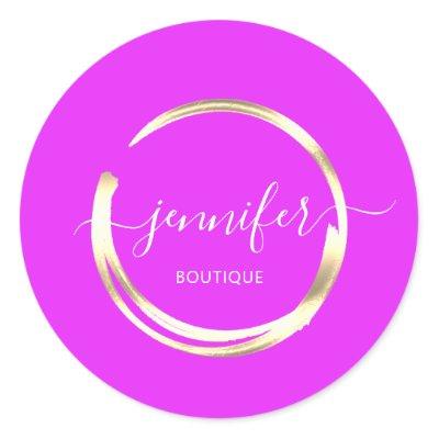 Professional Boutique Shop Pink Gold Circle   Classic Round Sticker