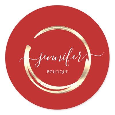Professional Boutique Shop Red Gold Circle  Classic Round Sticker