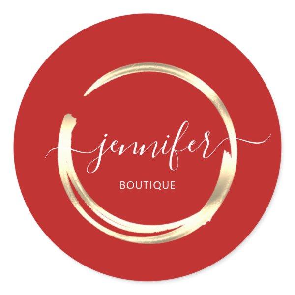 Professional Boutique Shop Red Gold Circle  Classic Round Sticker