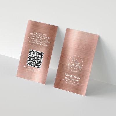 Professional Brushed Metal Rose Gold Logo QR Code