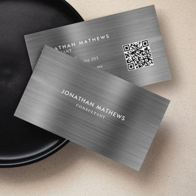 Professional Brushed Metal Silver Gray QR Code