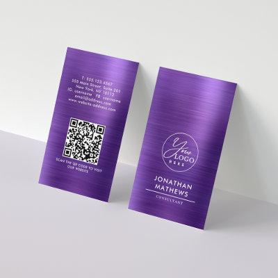 Professional Brushed Metallic Purple Logo QR Code