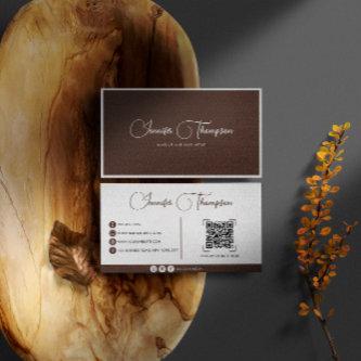 Professional Chocolate Brown Script QR Code