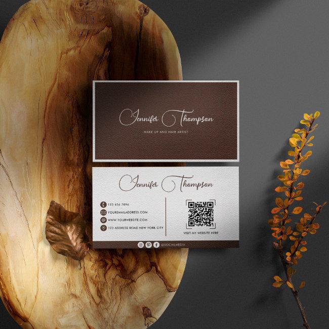Professional Chocolate Brown Script QR Code