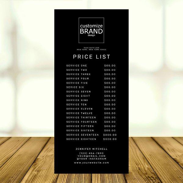 Professional Custom Logo Black Price Service List  Rack Card