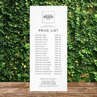 Professional Custom Logo Simple Price Service List Rack Card