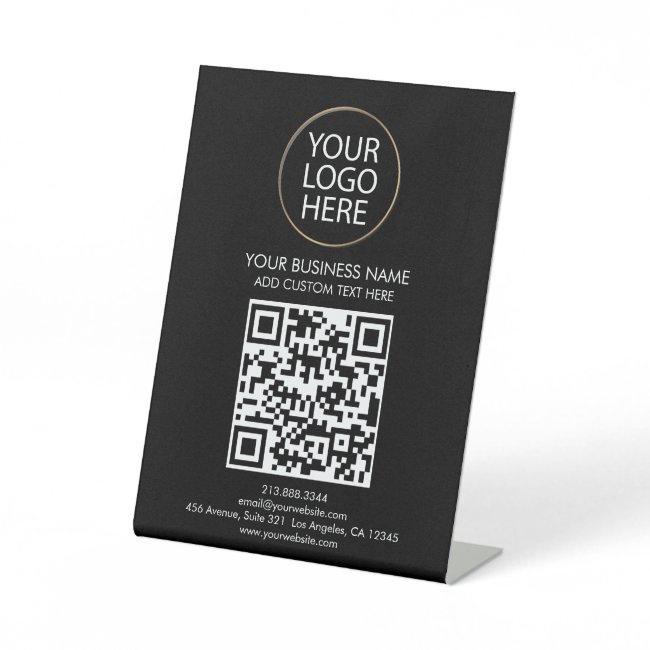 Professional Custom QR Code Business Logo Text Pedestal Sign