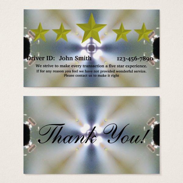 Professional Driver five star rating feedback card