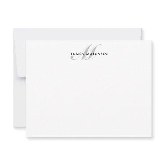 Professional Elegant Black Gray Script Monogram Note Card