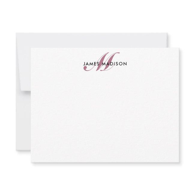 Professional Elegant Burgundy Red Script Monogram Note Card