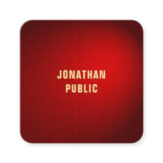 Professional Elegant Red Damask Gold Text Template Square