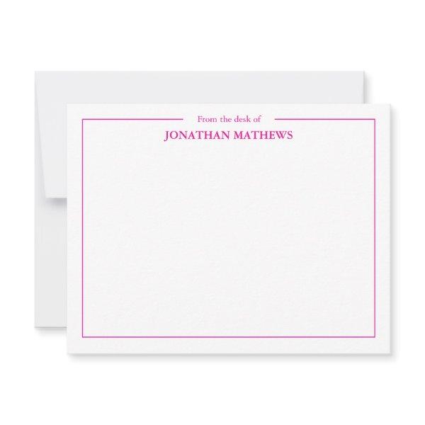 Professional From the desk of Square Border Pink Note Card