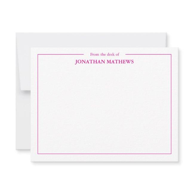 Professional From the desk of Square Border Pink Note Card
