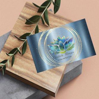 Professional,Gold Circles Lotus Blue Metallic
